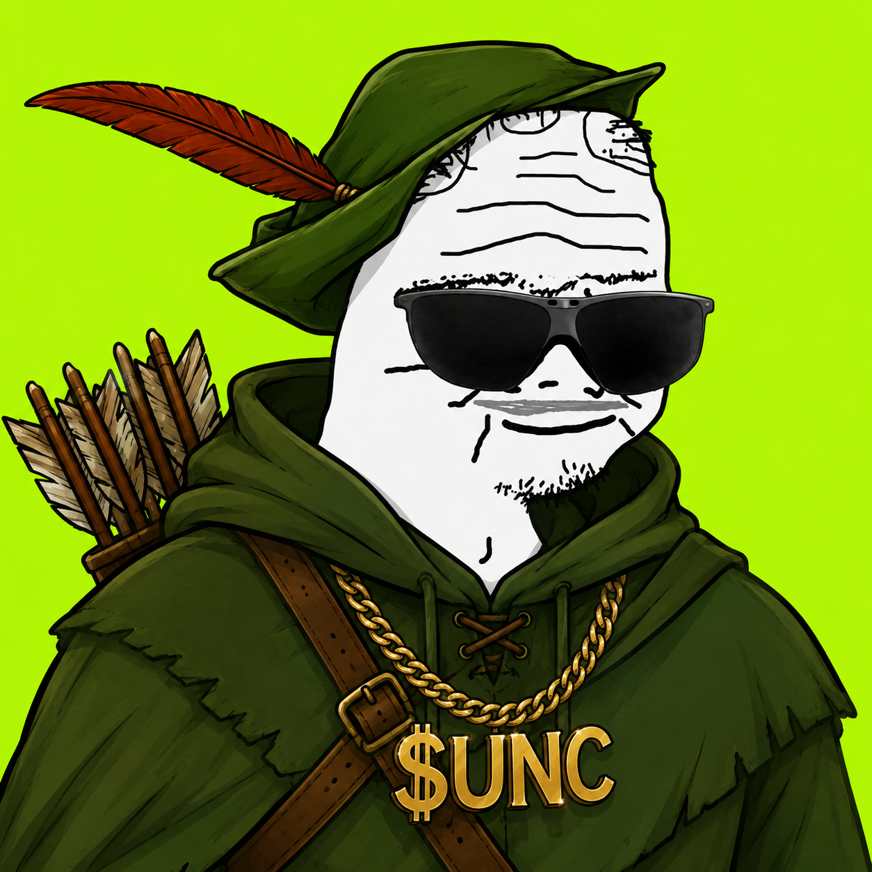 UNC Robin Hood character wearing sunglasses and carrying a quiver